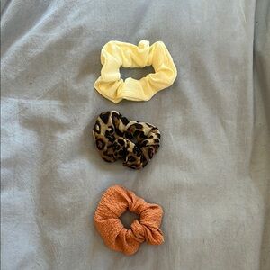 Trendy Trio of Scrunchies - Orange, Leopard, Yellow
